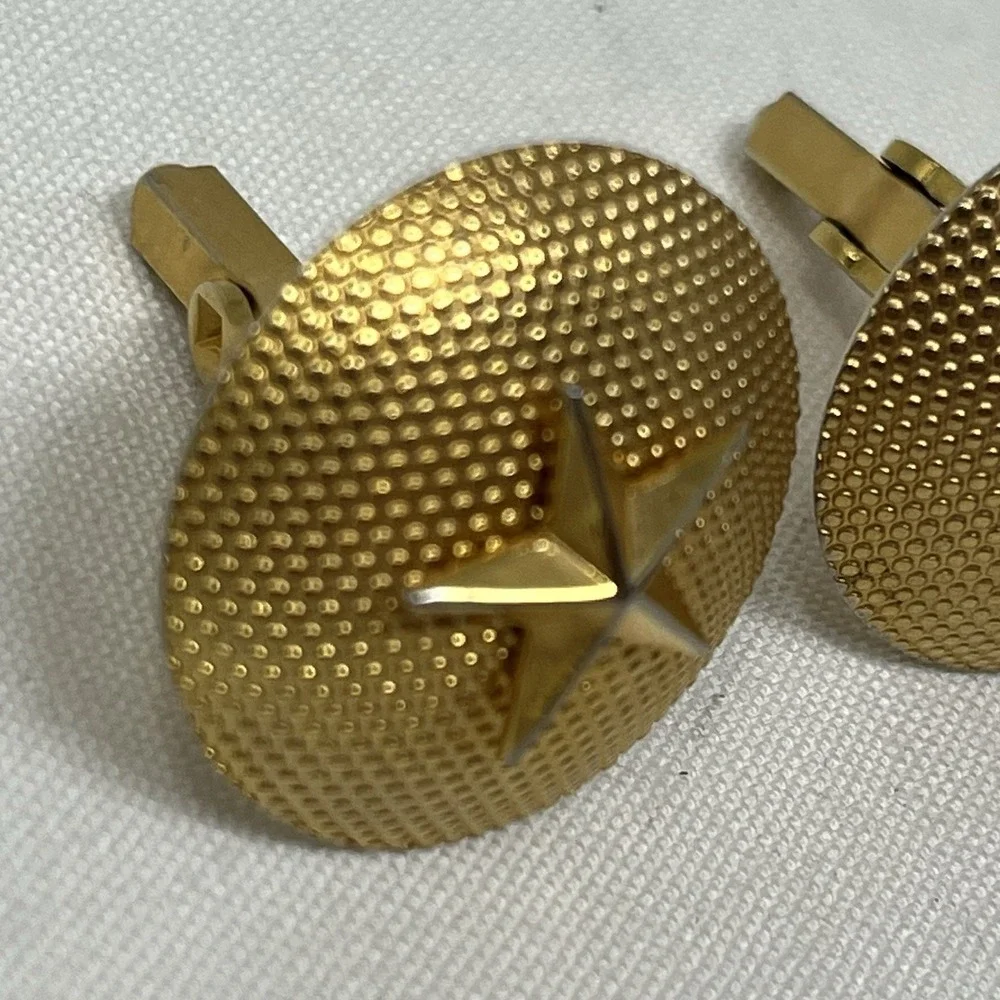 Vintage Gold Tone Star Cufflinks Textured Dome Bullet Back Classic Mens